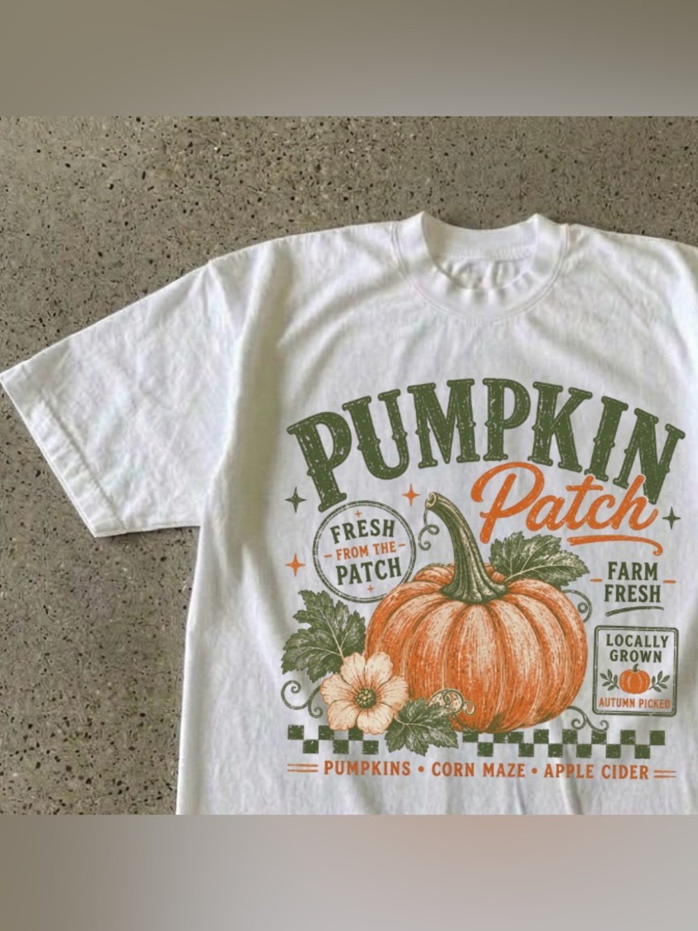 Pumpkin Patch Graphic Tee Fall Autumn - White with Orange & Green - Picture 3 of 6